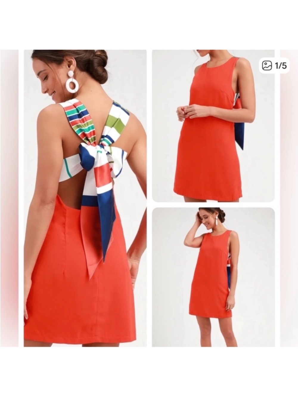 NWT Women’s LULU’S Bright Orange Sleeveless Dress with Striped Bow Back (XS)